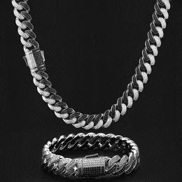 KRKC grossist 12mm vit och svart färg 5a cz 2 rad diamant isad ut kubansk länkkedjan halsband