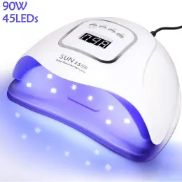 Guns UV LED Nail Lamp 90W Nail Gel Polish Dryer med 4 Mode Time Memory Function Nail Art Tools for Manicure Home Use and Nail Salon