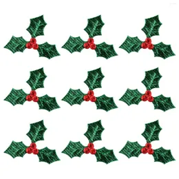 Flores decorativas 100pcs manchas de natal costuram em apliques de folhas verdes para artesanato DIY Decor Jeans Jeans Jeans Sacos de roupas (3cm)