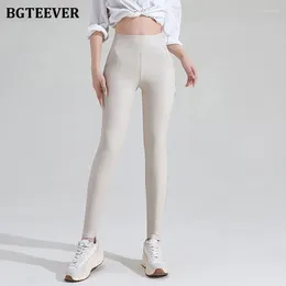 Calça feminina bgteever inverno fino lã de couro pu de perneiras mulheres altas cintura esticada fêmea de veludo feminino.