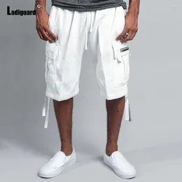 Mäns shorts Ladiguard 2024 Män mode fritid Hip Hop Solid Drawstring Half Pants Plus Size Mens Casual Stand Pocket Sweat