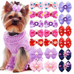 Dog Apparel 20pcs Pet Cat Hair Bows مع Diamond Pearl Pink Puppy Histten Bow Girls For Small Grooming Association