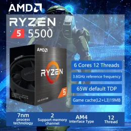 CPUS AMD RYZEN 5 5500 R5 5500 3.6 GHz 6CORE 12THREAD CPU Processor 7NM L3 = 16M 100000000457 SOCKET AM4 مغلق ويأتي مع المروحة
