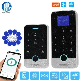 Keypads Bluetooth Tuya APP Smart Fingerprint RFID Access Control Keypad Touch IP65 Waterproof 13.56MHz Door Opener Keyless Lock System