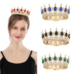 Drottning tiara barock vintage guld safir kristall rhinestone pekband brud brud prinsess prom födelsedag bröllop tävling prom homecoming dräkt fest