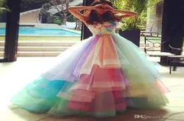 Rainbow Prom Dresses Ball Gown 2020 Sweetheart Tiered Tulle Colorful Prom Sweet 16 Party Dress with Flowers Quinceanera Dress Even7886287