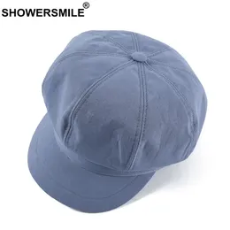 Showersmile Womens Sboy Hatts Summer Blue Painter Hat Cotton Female Octonal Flat Cap Casual Retro Ladies Ivy Cabbie 240326