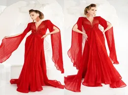 2020 Sparkly Red Evening Dresses With Sleeves Pärlade rufsar Arabiska sjöjungfru Prom Dress Custom Made Plus Size Formal Party Gown5980876