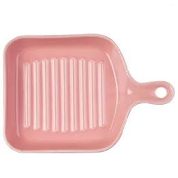 Baking Moulds Square Ceramic Solid Color Single Handle Bowl Baked Rice Glaze Bakeware Household Oven Microwave Pink