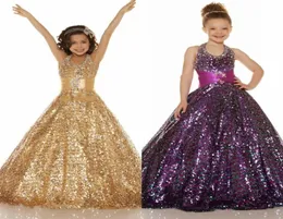 Sparkling Sequined A Line Little Girls039 Pageant Dresses with Beaded Halter Neck Zipper Back Flower Girls039 Dresses for We5843652