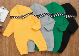 Baby Hooded Rompers Boys Striped Jumpsuits Solid Long Sleeve Bodysuits Casual Fashion Overalls Pants Boutique Climb Clothes M10245086873