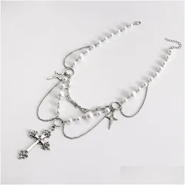 Hänghalsband retro cross clavicle halsband för kvinnor charms mtilayer pearl woman party elegant lady sweet accesorios droppe deliv dhlhv