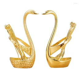 Hooks 1PCS Elegant Golden Swan Holder 6 PCs Fork/Löffel Fashion Metal Sitz Butly Rack Sawan Tischgeschirr kreative Geschenke