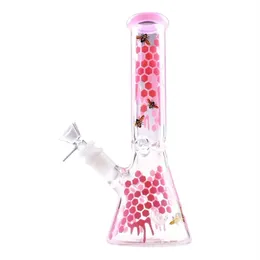 Heady Glass Bongs Hookah/Honeybee Patternedビーカー型のガラス水ギセル、パイプ、喫煙セット9.8インチ