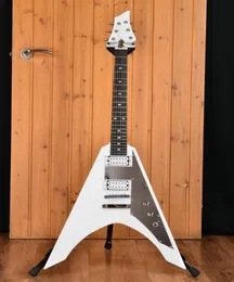 Sklep niestandardowy Michael Amott Ninja v White Electric Guitar Mirror Pickguard White Pearl Dirk InLay Locking Tuners Chrome Hardware4024497