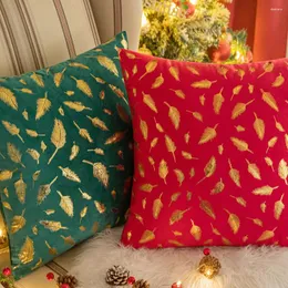 Pillow Solid Color Velvet Pillowcase Christmas Living Room Red Soft Sofa Decor Gold Feather Green Cover Xmas Gift 45x45