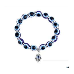 Kościa 8 mm 10 mm Lucky Fatima Blue Evil Eye Charms Strands Bracelets Koraliki