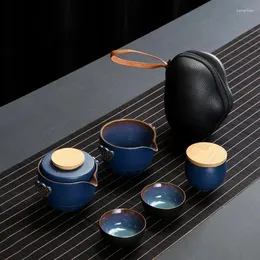 Canecas Personalizam Teaset Chinês Cerâmica Portátil Conjunto de Tule de Viagem Gaiwan Copos de chá de cerimônia TEACUP FINO MANEIRA POT