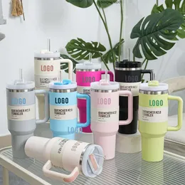 Stanleliness 40oz pembe bardaklar, saplı yalıtılmış paslanmaz çelik tumbler kapakları saman araba kupaları kahve tumbler termos fincanları su bott 62y2 göndermeye hazır