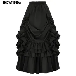 Womens Gothic Steampunk Skirt Scarlet Darkness Victorian Highlow Bustle Renaissance Costume 240402