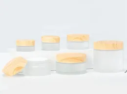 Frosted Glass Jar Cream Bottle Storage Boxes With Imitation Wood Lids 5G 10G 15G 30G DWB62656858165