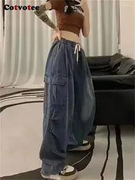 الجينز النسائي Cotvotee Vintage Blue for Women 2024 Fashion Streetwear Cargo Pants Chic Loose Straight Cully Length Y2K