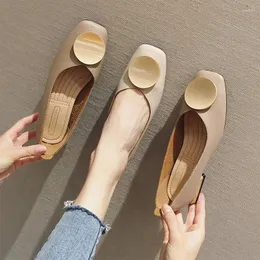 Casual Shoes 2024 Women Flats Low Wood Heel Ballet Square Toe Grunt Buckle Brand Slip On Loafer Big Size 34- 41