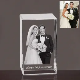 المنمنمات المخصصة مخصصة 2D/3D Cube Crystal Photo Frame Frame Laser Engraving Higds for Wedding Anniversary Birthday Friends