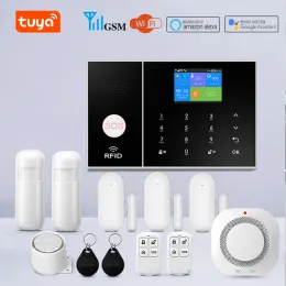 Kits yaosheng tuya wifi gsm security alarme Sistema funciona com Alexa Home Burglar Motion Detector de fumaça Sensor de janela IP Câmera IP
