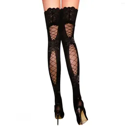 Women Socks Women's Sexy Butterfly Pattern Hollow Solid Color Over Knee Lace Top Sheer Stockings Wild Fashion Leg Thigh