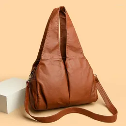 Bolsas de ombro bolsas retrô feminino 2024 bolsa de couro macia monocromática de alta qualidade saco de compras de moda simples