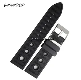 Jawoder Watchband 24mm Erkekler Bantlar Kara Delik Su Geçirmez Dalış Silikon Kauçuk Kayışlar Paslanmaz Çelik Pim Tokası +Araçlar2150103