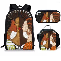 Backpack Cartoon Novelty Cool Lovely African Girls 3D Print 3pcs/set pupil School Bags Laptop Daypack Lunchag Sagão Caixa de lápis