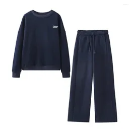 Zweiteilige Hosen von Frauen Unizera 2024 Herbst/Winter Produkt Fashion Casual Text Decoration Pullover hohe Taille Weitbein -Hose Set