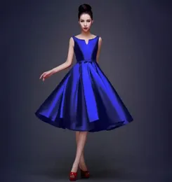 New High Quality Simple Royal Blue Black Red Cocktail Dresses Lace up Tea Length Formal Party Dresses Plus Size Custom Made Cheap1427345