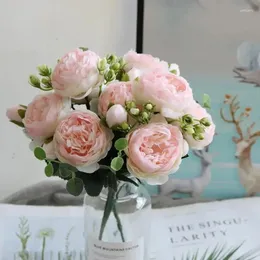 Dekorativa blommor Rose Pink Silk Peony Artificial Bouquet Fake For Home Wedding Decoration Indoor Decorations Trädgård