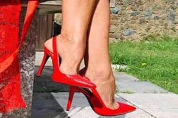 OnlyMaker Women039S 12cm Slingback Yüksek Topuklu Pompalar Kırmızı Renkli Ayak Tip Ayak Bileği Moda Sandalet Büyük Boyut US5US15 2103242209883