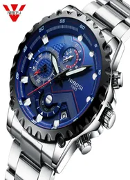Relogio nibosi męskie zegarek mężczyzn Mężczyzny Top marka luksusowy sport chronograf chronograf wojskowy stal nierdzewna Wacth Male Blue Clock4695970