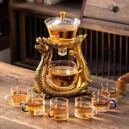 Teaware Sets Dragon Phoenix Glass Lazy Man Automatic Tea Set Cup Household Magnetic Suction Teapot Light Luxury Chinese