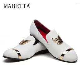 Casual Shoes MABETTA -sale Male's Burgundy Velvet Slippers With Big White Animal Buckle Men's Loafers For Wedding And Party