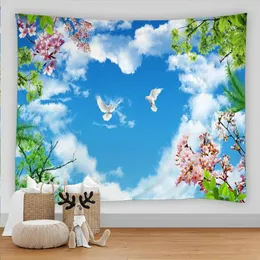 Wandteppiche natürliche Kulissen Wandteppich Wand hängen sonnig blauer Himmel Birds Landschaft Yoga Beach Handtuch/Mat Bohemian Dekor für Zuhause