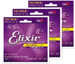 3Sets Elixir 11025 Polyweb Tone Long Life 8020 Strings de guitarra acústica de bronze 011 015 022 032 042 0523897242