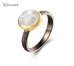 クラスターリングVercret Rainbow Moonstone Handmade 925 Sterling Silver 18K Gold Ring Jewelry for Women Gifts2582779