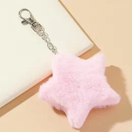 Keychains Star Plush Pendant For Women Girls Pentagram Key Chains Rings Hairball Bag Keyring Holder Charm Jewelry Accessory