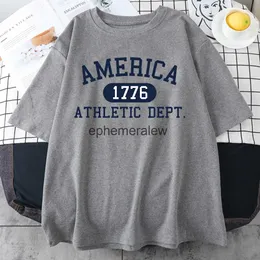 Men's T-Shirts America 1776 Athletic Dept Letter Tshirt Man Fashion Tee Clothes Street Luxury T-Shirt Hip Hop Breathable Cotton H240407