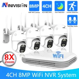 System 4K 8MP Dual Lens HD Wireless CCTV System Two Way Audio 8X Zoom PTZ WIFI IP Security Camera 4CH NVR Video Surveillance Kit ICsee