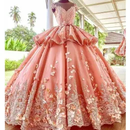 Abiti Principessa Arabia Arabia Abito da sposa Arabia Curre di gioiello per perle Appliques Abito da ballo Abito da sposa Romantico 3Dpetals Dubai Wedding Dress