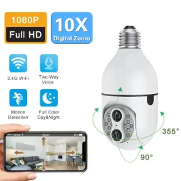 Камеры 1080p Wi -Fi Supiillance Camera Wireless E27 Bulbed IP -камера защита камеры 10x цифровой Zoom CCTV CCTV CAM Dual Lens PTZ CAM