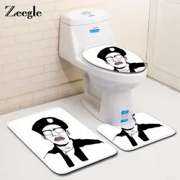 Badmatten Zeegle 3D-Porträtmuster Badezimmer Set Teppich absorbierende Nicht-Schlupf-Podest Teppich Deckel Toilettenabdeckung Matten Toler Dekor Dekor Dekor