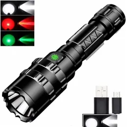 Torce torce impermeabili L2 x1 batteria 1600lumens 5 modalità interruttore ricaricabile a caccia esterna di salvataggio di torcia flash flash light gocce dhe7l